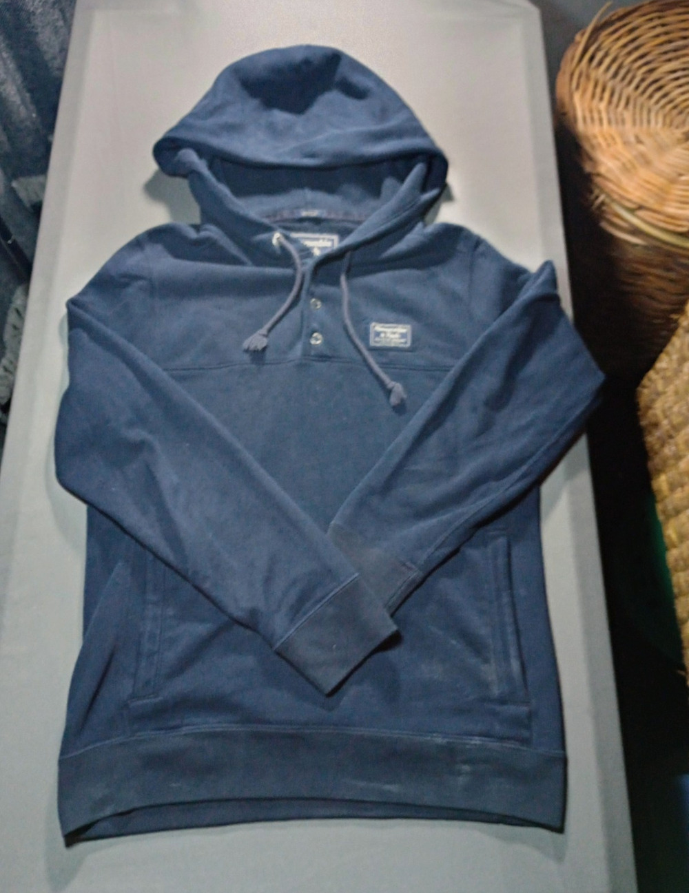 Abercrombie & Fitch distressed Muscle Fit Hoodie Blue Fleece Logo Men's XS